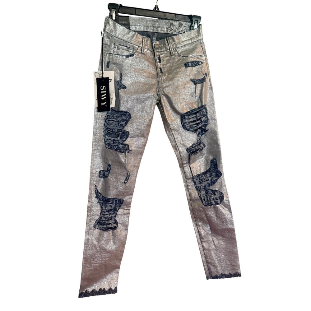 SIWY Metallic Distressed Size 23 Low Rise Jeans